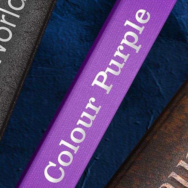 English school mural design book spines the colour purple