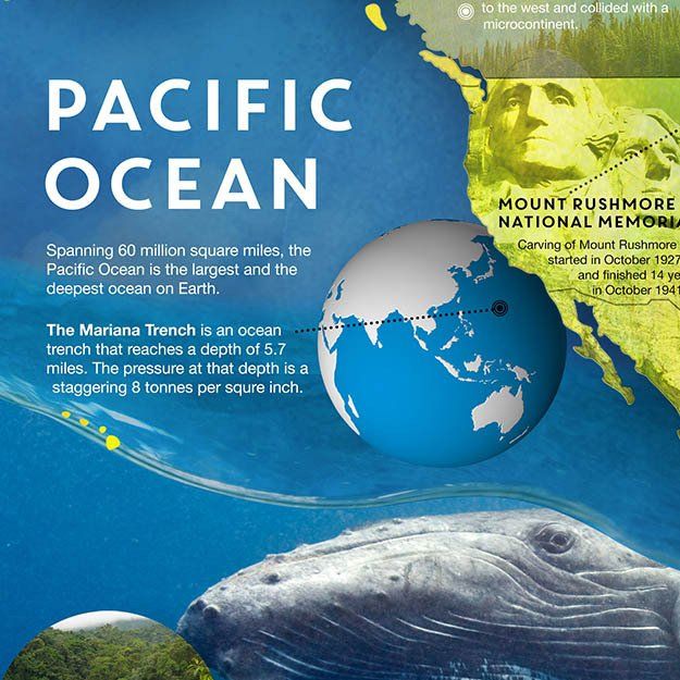 geography school wall mural sample showing Pacific Ocean