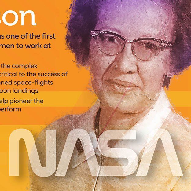 maths digital wall mural design by Fusional. Sample showing Katherine Johnson
