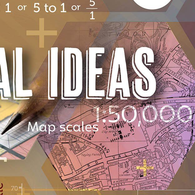 detail of maths mural demonstrating scale