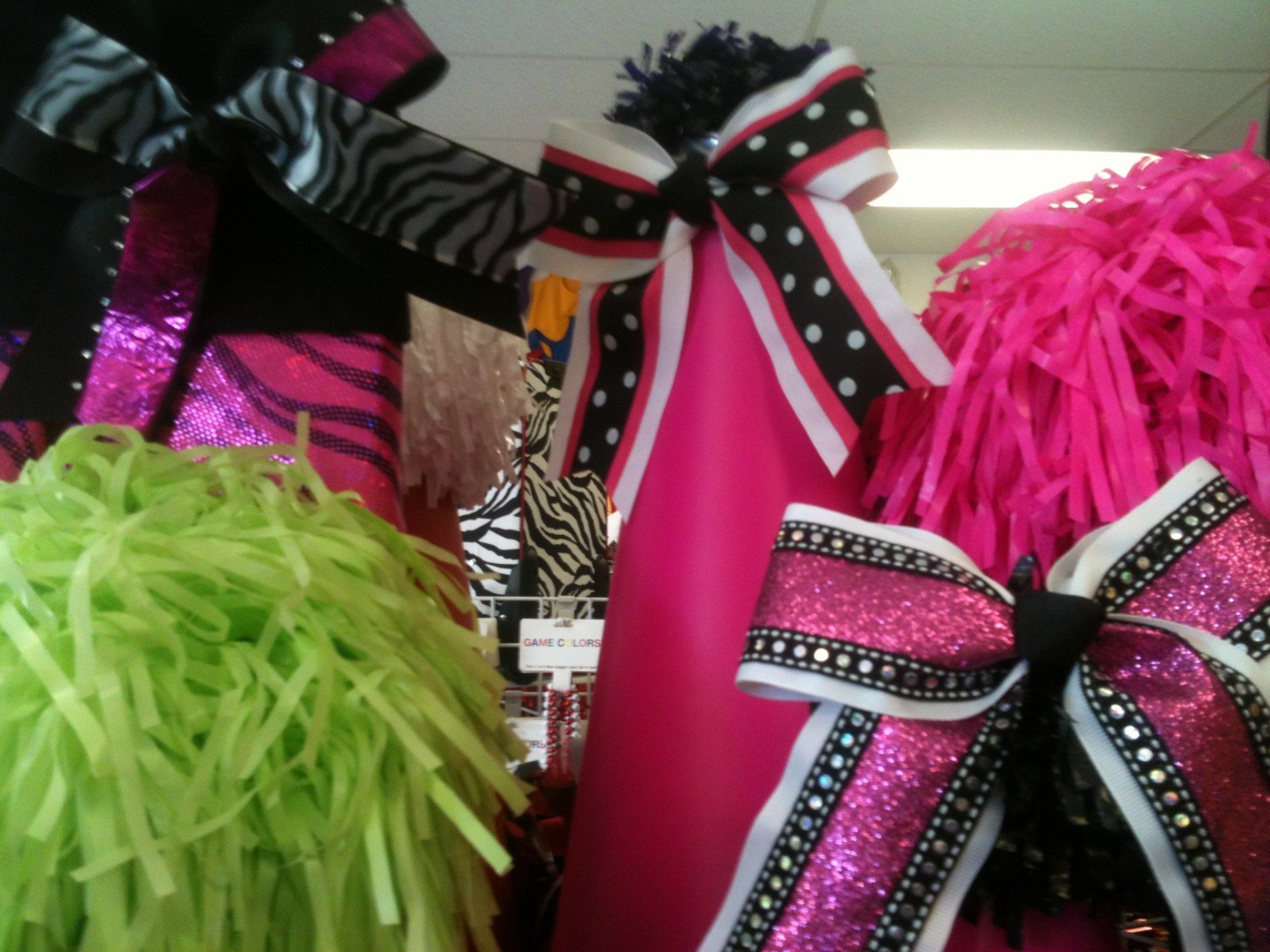 megaphone, poms, bows