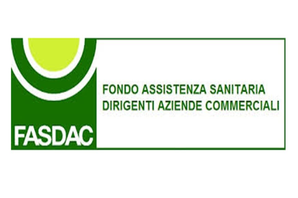 Logo per FASDAC, un fondo di assistenza sanitaria per dirigenti di aziende commerciali, design verde e giallo.