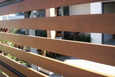 detail of slatted cedar garage door