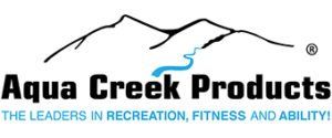 The logo for aqua creek products shows a mountain and a river.