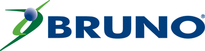 The logo for bruno is blue and green with a blue ball in the middle.