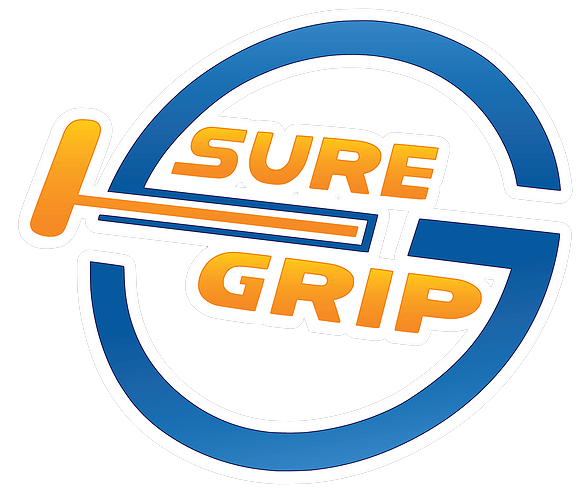 A blue and orange logo for sure grip.