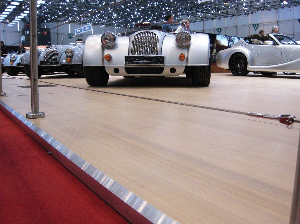 flooring for car expo stands with metal trim