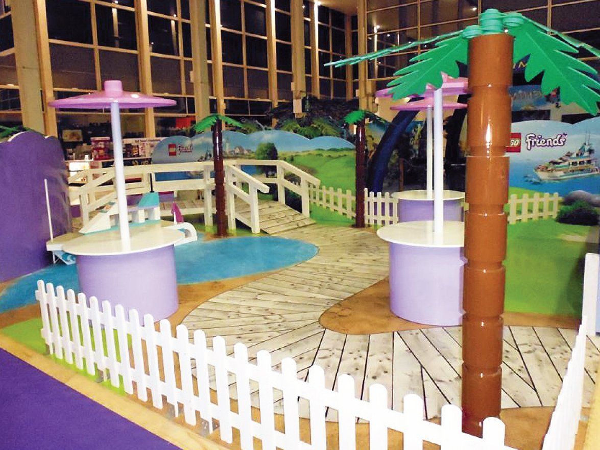 Colourful printed flooring panels for brand marketing booths