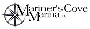 Mariner’s Cove Marina LLC logo with a black compass and text on a white background