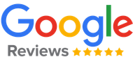Google Reviews logo with five gold stars under the multicolored Google wordmark