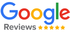 Google Reviews logo with five gold stars under the multicolored Google wordmark