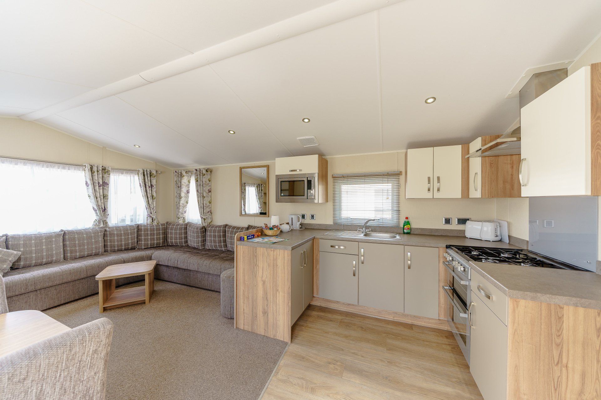 Inside a holiday caravan at Riverside holiday park near Weston-super-Mare