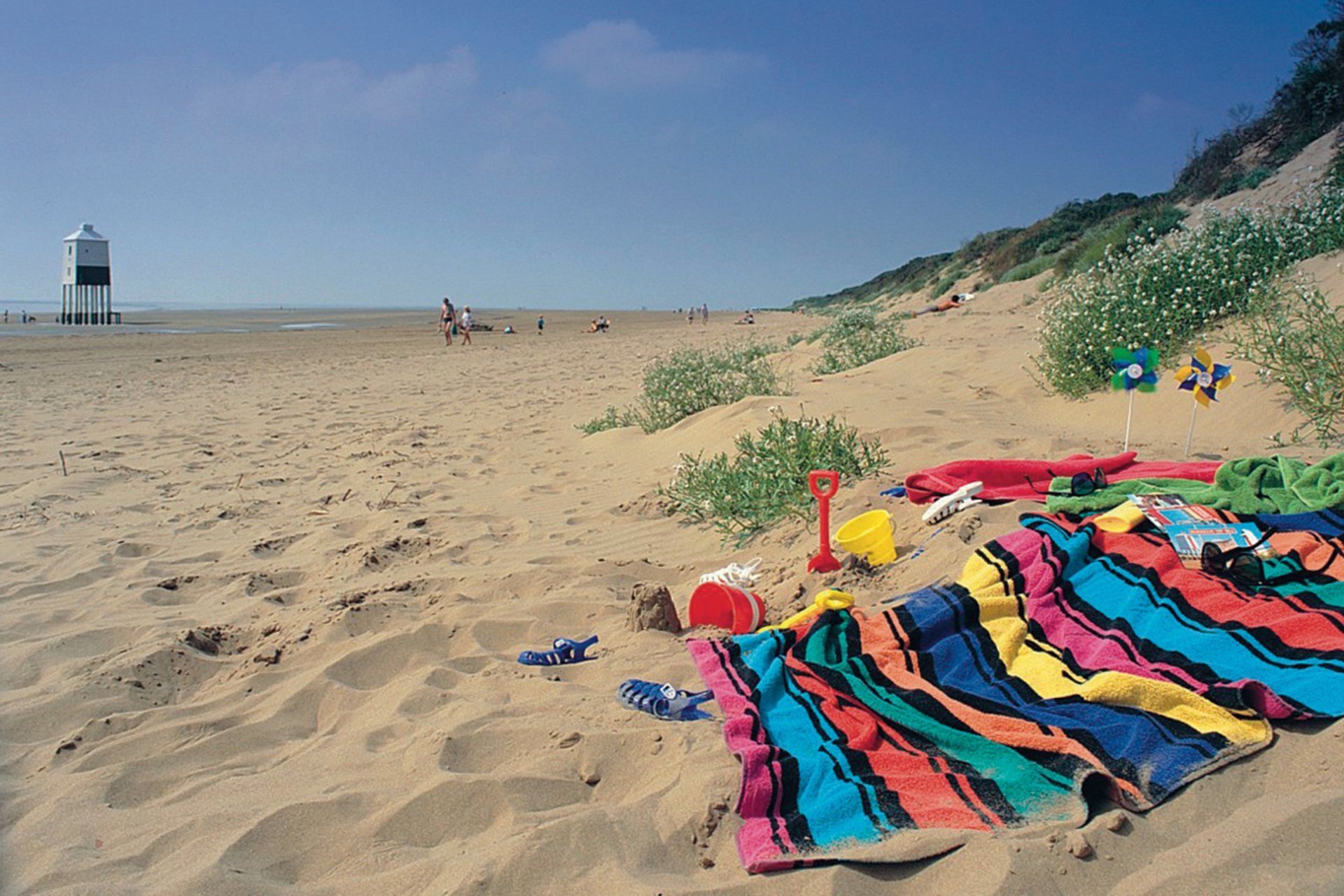 Towels on the sand at Burnham-on-Sea beach