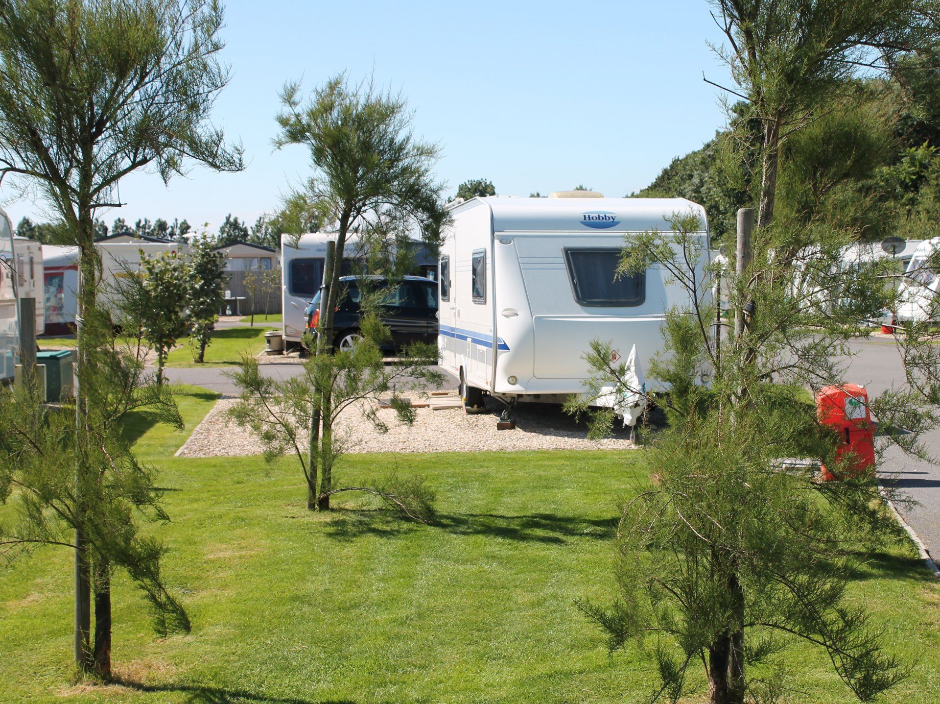 Touring caravans at Edithmead caravan park near Burnham-on-Sea