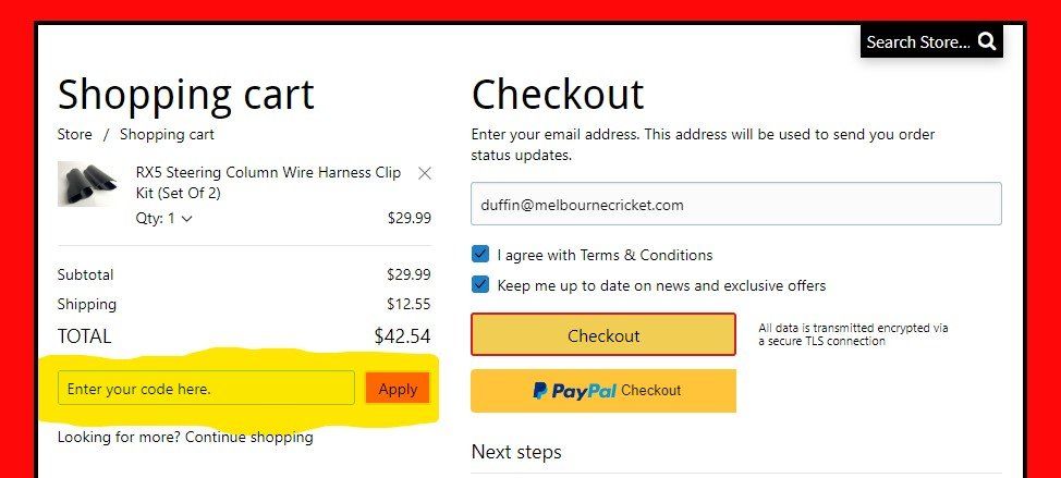 A screenshot of a shopping cart and checkout page on a website.