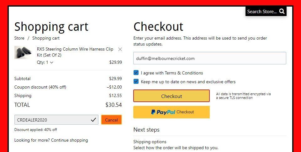 A screenshot of a shopping cart and checkout page on a website.