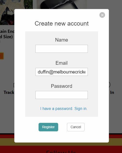 A screenshot of a create new account page