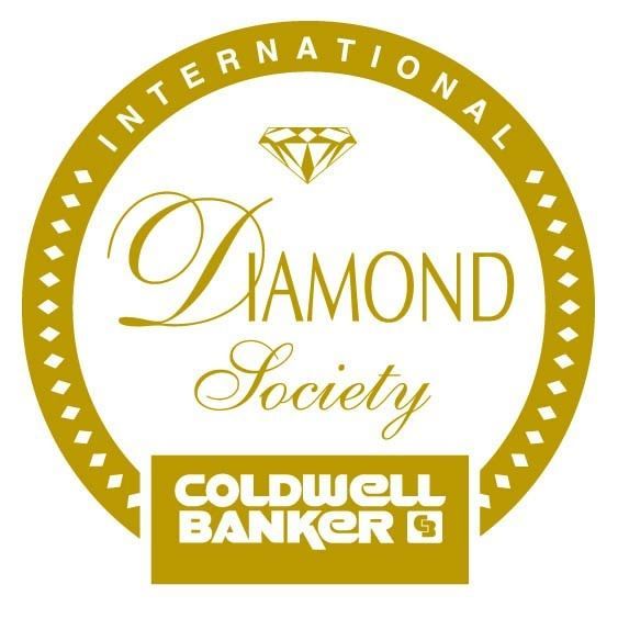Gold and white Coldwell Banker International Diamond Society logo with a diamond icon.