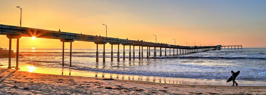 Beach Sunset with Surfer in San Diego