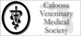 Logo of the Caloosa Veterinary Medical Society with a caduceus inside a black circle.