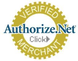 Authorize.Net Verified Merchant logo: Blue and gold circular emblem indicating secure payment processing.