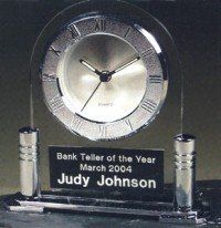 Lucite Clock With Engraved Plate