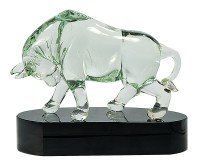Green Tinted Crystal Bull Award Green Tinted Crystal Bull Award