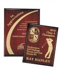 Hi-Gloss Rosewood plaque sandblasted / etched gold filled