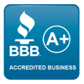 bbb Blue Better Business Bureau (BBB) accredited business badge with an A+ rating.
