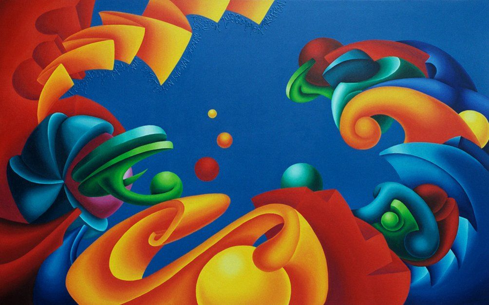 Abstraktes Bild mit farbenfrohen Formen der Künstlerin Benita von Wendt. Gemalt mit Acrylfarben auf Leinwand.