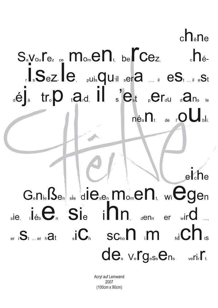 Text mit speziellem Layout und Kalligrafie zu Chêne / Eiche, einer Arbeit der Künstlerin Benita von Wendt.