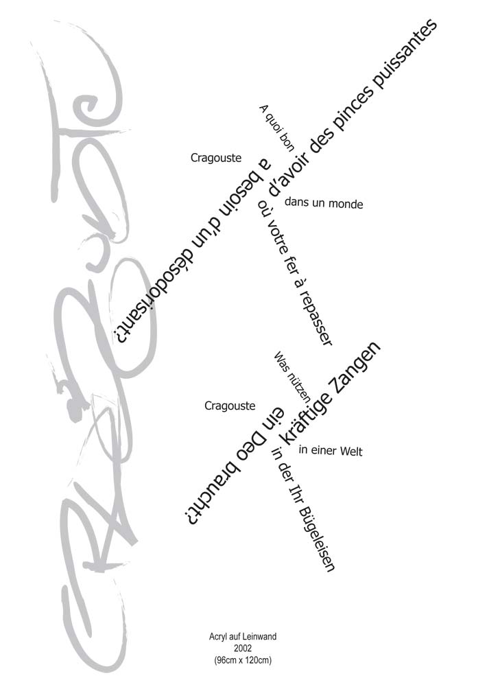 Text mit speziellem Layout und Kalligrafie zu Cragouste, einer Arbeit der Künstlerin Benita von Wendt.