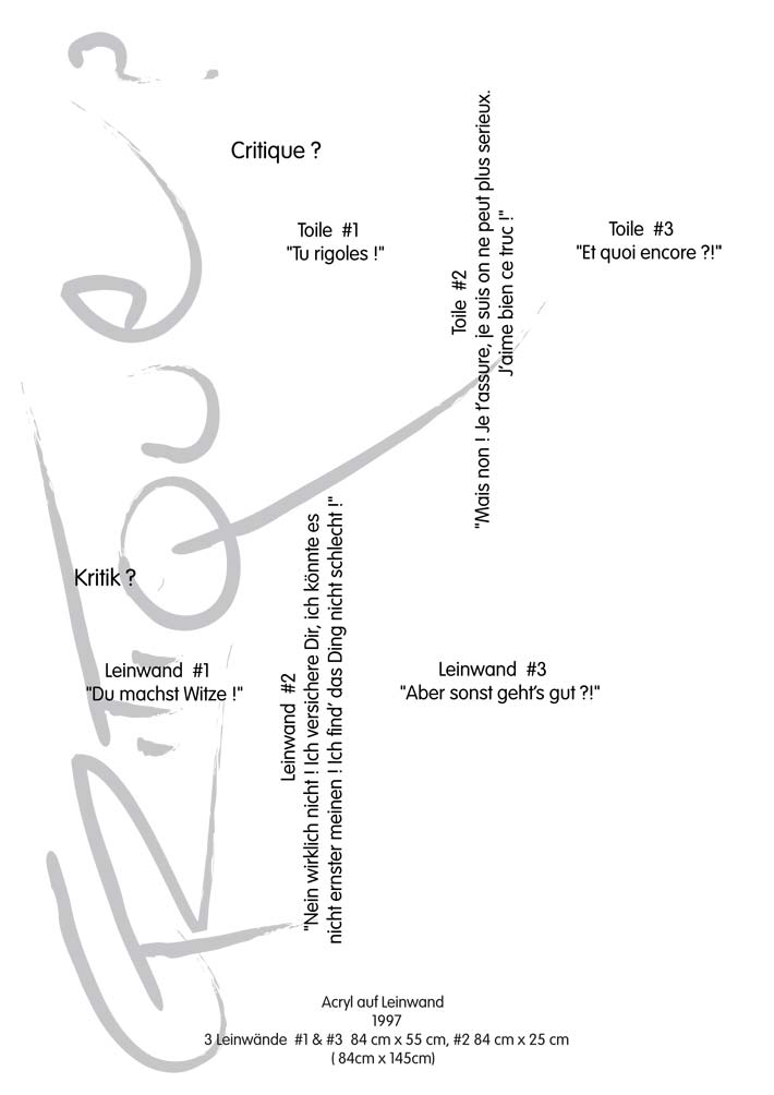 Text mit speziellem Layout und Kalligrafie zu Critique / Kritik, einer Arbeit der Künstlerin Benita von Wendt.