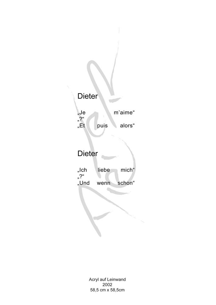 Text mit speziellem Layout und Kalligrafie zu Dieter, einer Arbeit der Künstlerin Benita von Wendt.