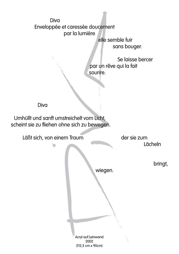 Text mit speziellem Layout und Kalligrafie zu Diva, einer Arbeit der Künstlerin Benita von Wendt.