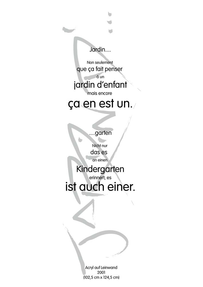 Text mit speziellem Layout und Kalligrafie zu Jardin d'enfant / Kindergarten, einer Arbeit der Künstlerin Benita von Wendt.