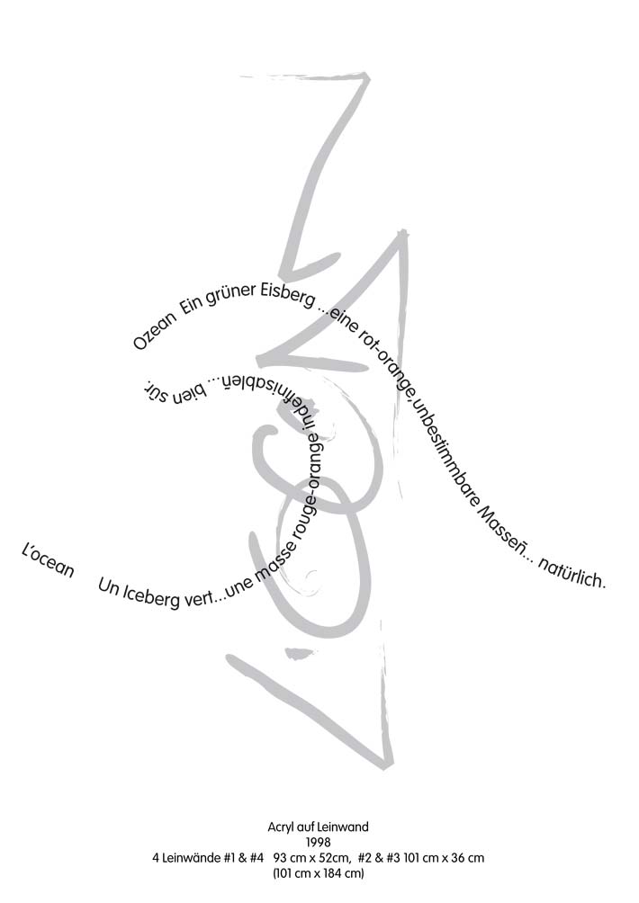 Text mit speziellem Layout und Kalligrafie zu L'ocean / Ozean, einer Arbeit der Künstlerin Benita von Wendt.