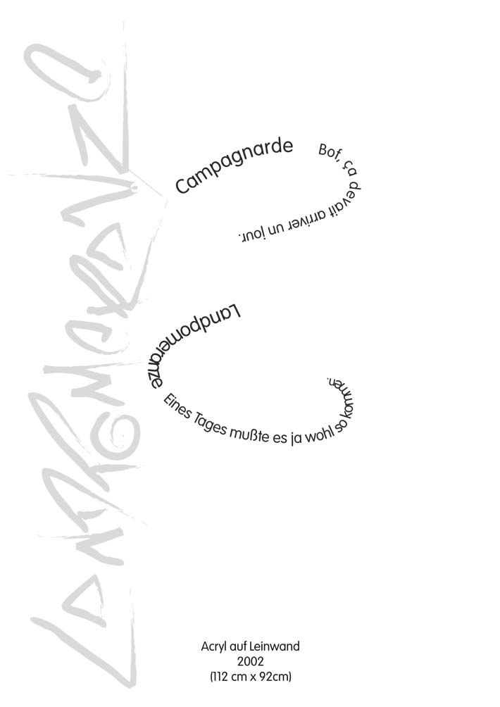 Text mit speziellem Layout und Kalligrafie zu Campagnarde / Landpomeranze, einer Arbeit der Künstlerin Benita von Wendt.
