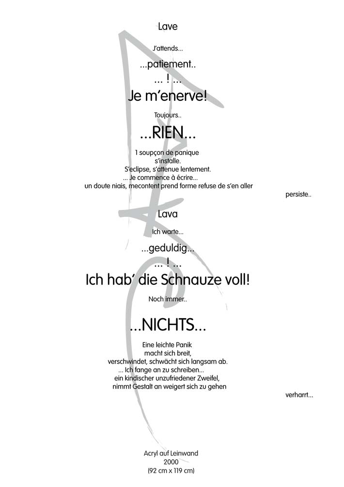 Text mit speziellem Layout und Kalligrafie zu Lave / Lava, einer Arbeit der Künstlerin Benita von Wendt.