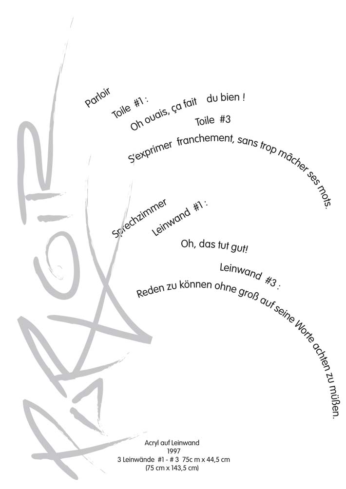 Text mit speziellem Layout und Kalligrafie zu Parloir / Sprechzimmer, einer Arbeit der Künstlerin Benita von Wendt.
