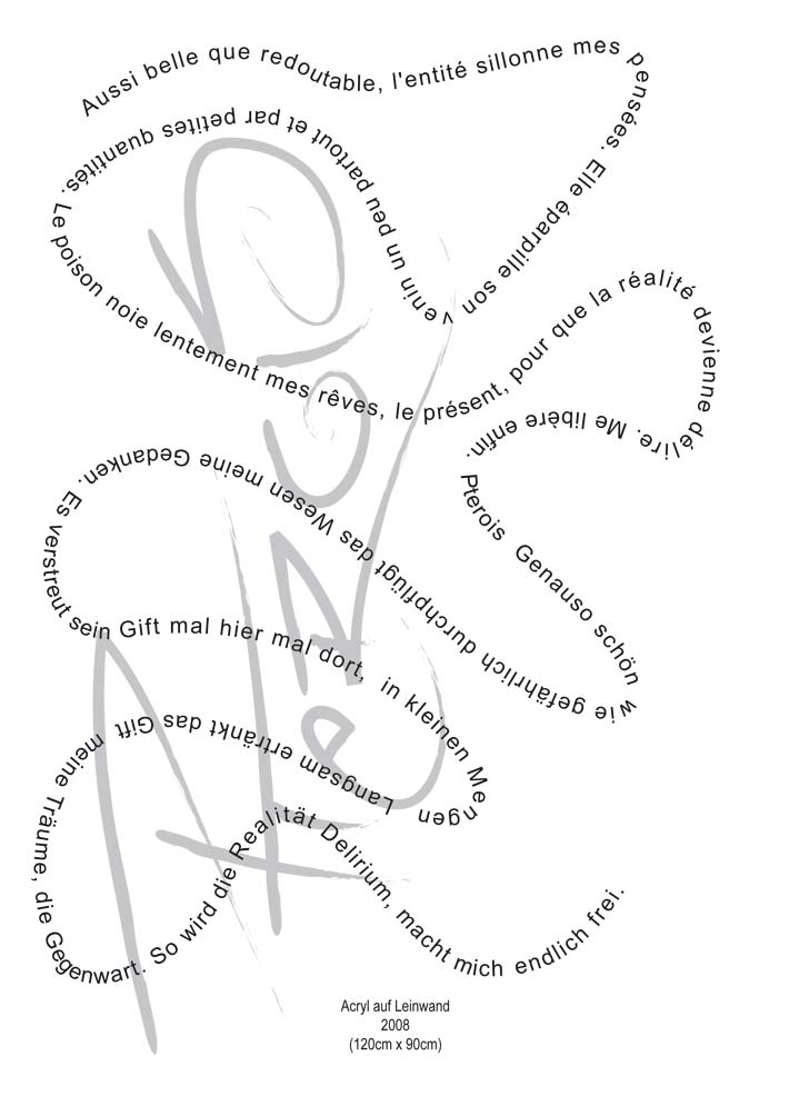 Text mit speziellem Layout und Kalligrafie zu Pterois, einer Arbeit der Künstlerin Benita von Wendt.