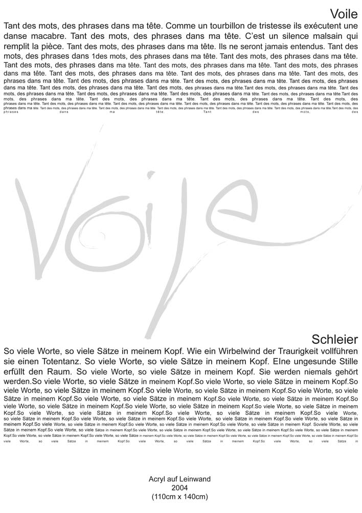 Text mit speziellem Layout und Kalligrafie zu Voile / Schleier, einer Arbeit der Künstlerin Benita von Wendt.