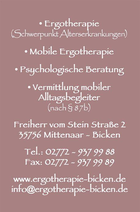 Das Bild zeigt die Rückseite der Visitenkarte für Ergotherapie.