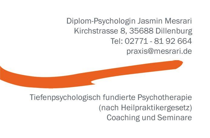 Das Bild zeigt die Rückseite der Visitenkarte der psychologischen Praxis.