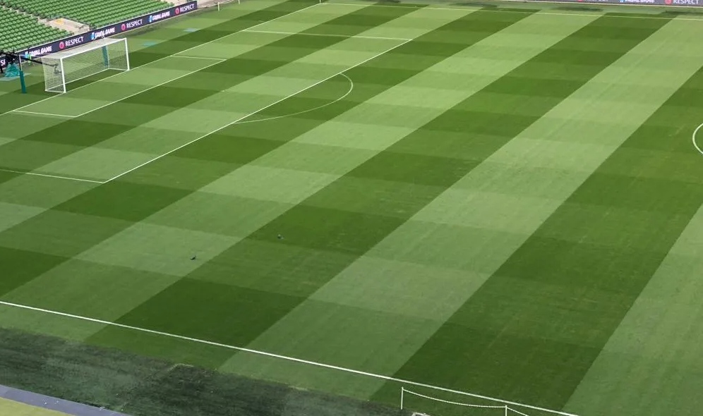 Stunning lined pitch in a football stadium