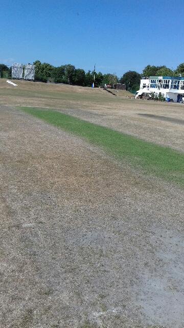 Dry cricket pitch in the heat of the summer