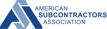 The american subcontractors association logo is blue and white