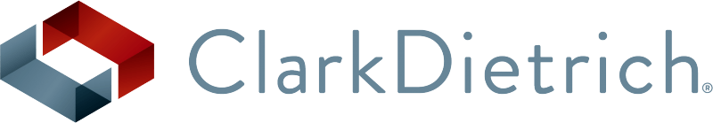 A clark dietrich logo with a red and blue diamond