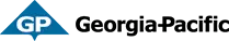 The logo for georgia pacific is blue and white with a triangle in the middle.