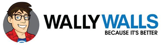 A logo for wally walls because it 's better